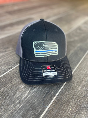 Thin Blue Line Police PVC Patch Hat - Black/Gray Mesh