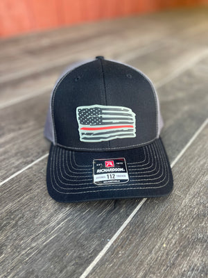 Thin Red Line Firefighter PVC Patch Hat - Black/Gray Mesh