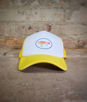 Bright Yellow Fishing Lure- Foam Trucker Hat