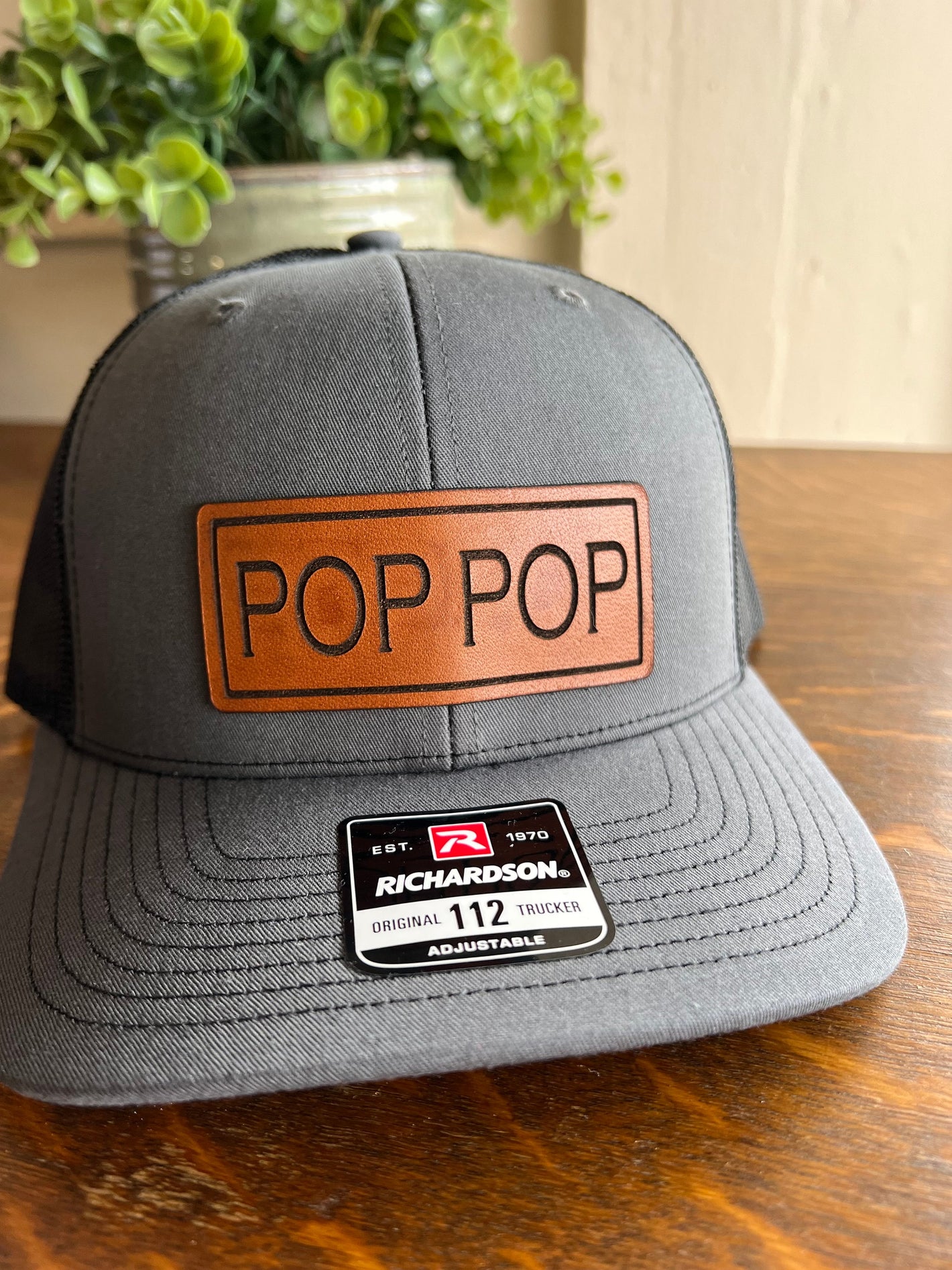 Pop Pop Christmas Hat for Dad. Richardson 112 leather patch trucker hat for Dad. Gift for Pop. Christmas Gift for dad. Dad Hat gift.