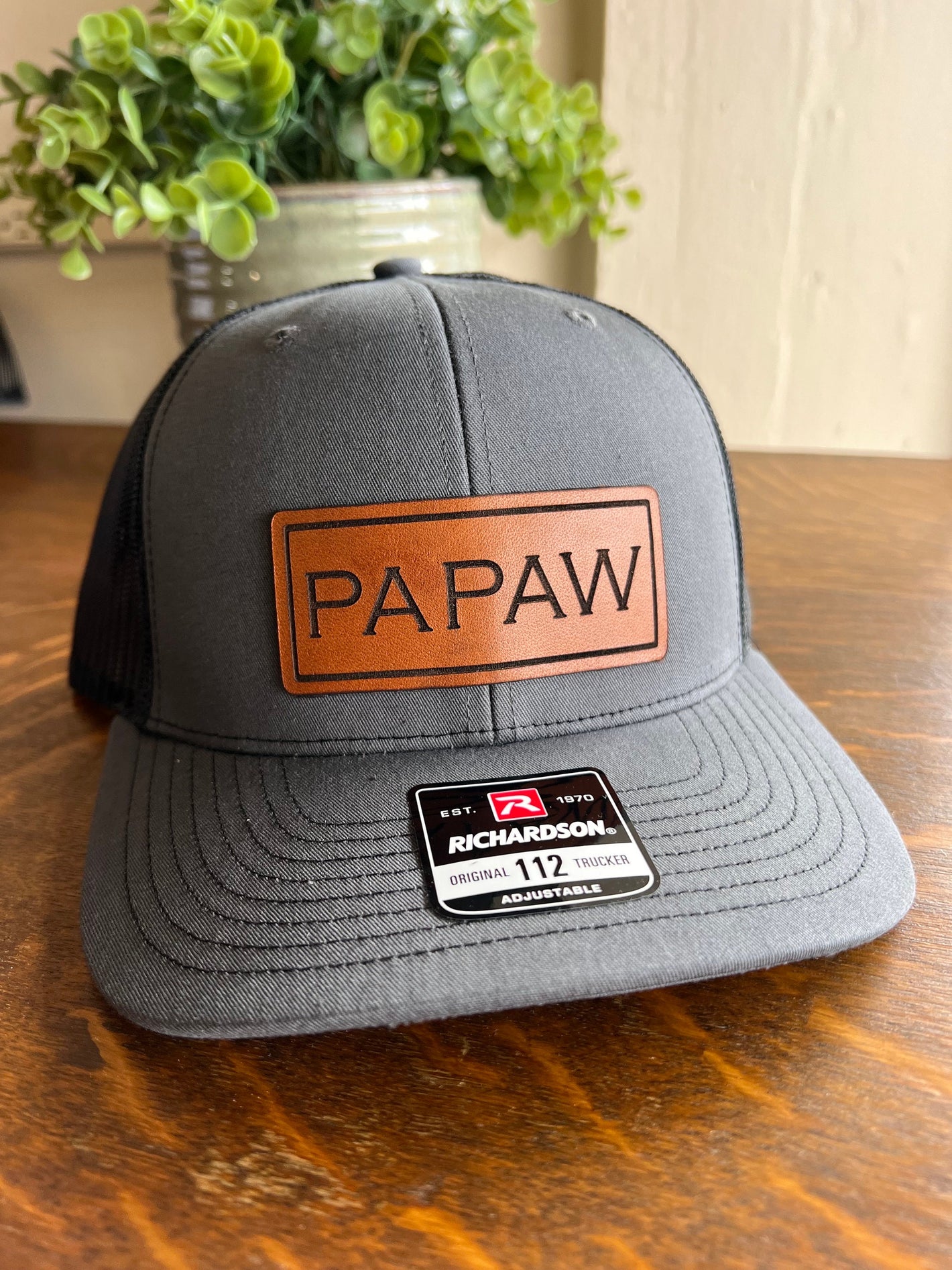 Papaw Christmas Hat for Dad. Richardson 112 leather patch trucker hat for Dad. Gift for Pop. Christmas Gift for dad. Dad Hat gift.