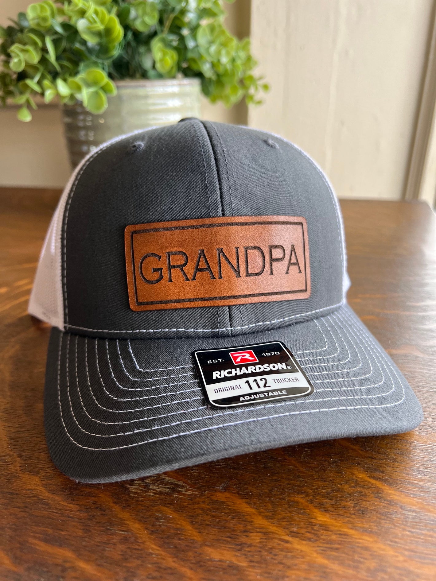 Grandpa Christmas Hat for Dad Richardson 112 leather patch trucker hat for Dad Gift for Pop Christmas Gift for Grandad. Dad Hat gift.