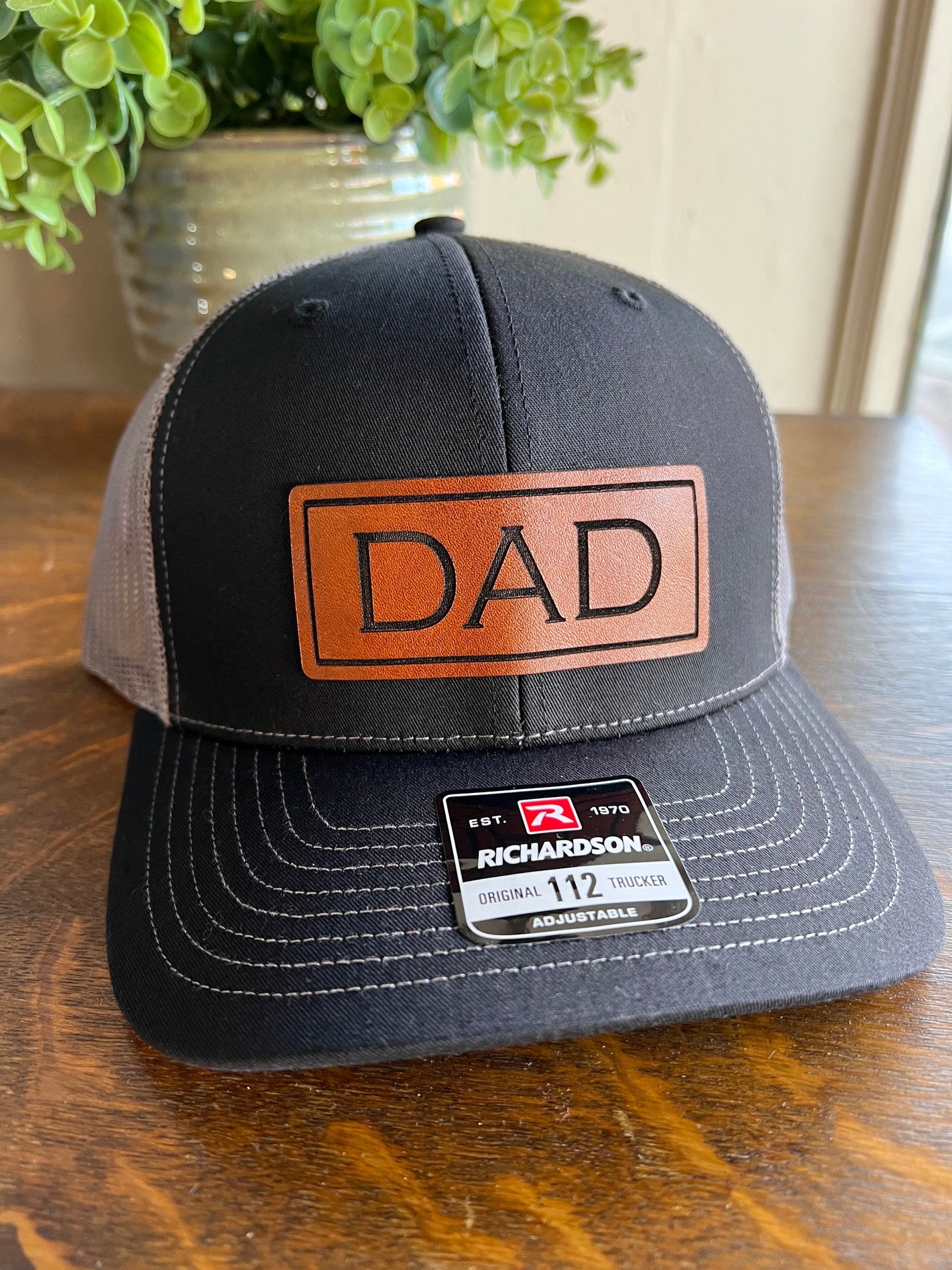 Dad hat. Christmas gift for Dad. Richardson 112 leather patch trucker hat for Dad. Gift for best dad. Trucker hat gift for dad!