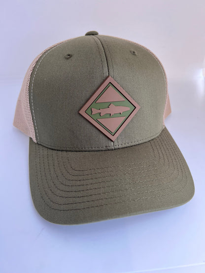 Trout pvc patch hat, adjustable snapback trucker hat for fishermen with pvc patch, Christmas gift for trout fishermen, trout hat for men