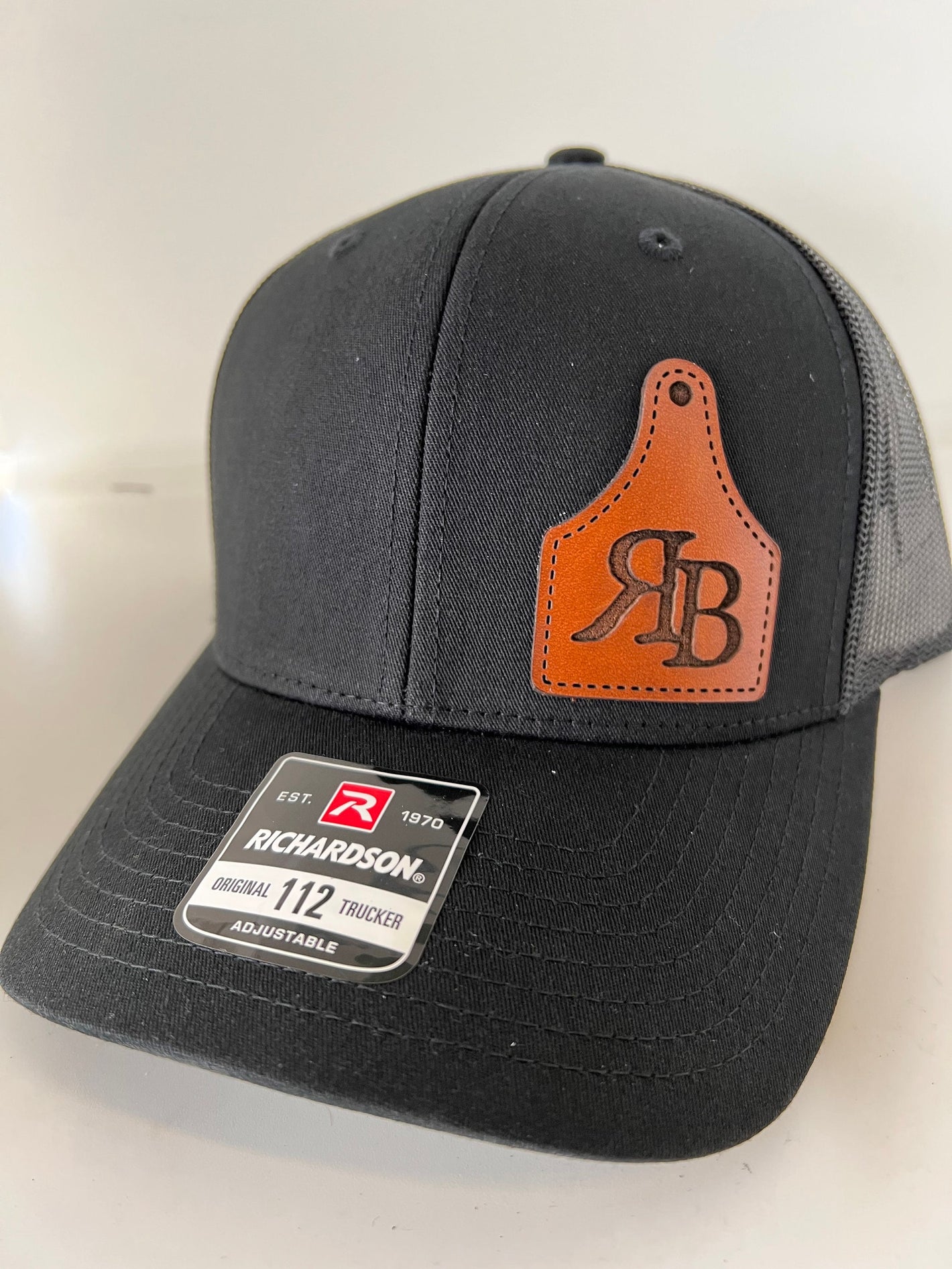 Custom Ear Tag Hat | Leather Patch Richardson 112 | Customize with Your Ranch or Farm Brand | Personalize with Your Initials | Great Gift