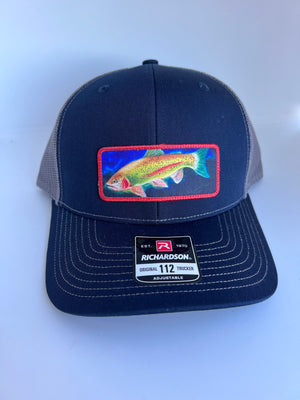 Rainbow Trout Patch Hat |  Adjustable Trucker Hat for Fishermen | Christmas Gift for Trout Fishermen | Colorful Print Stitch