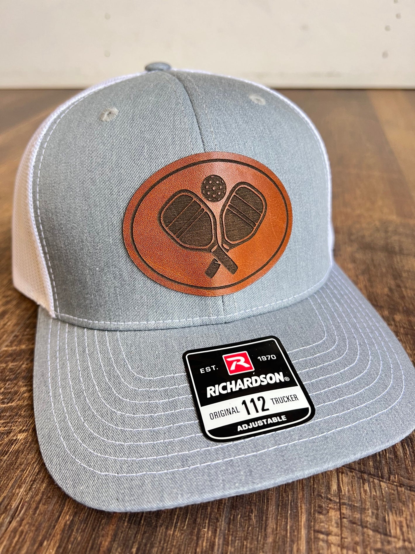 Pickle Ball Hat | Christmas Gift for All the Picklers | Pickle Ball Player Hat |  Richardson 112 Leather Patch Trucker | Great Dad Gift