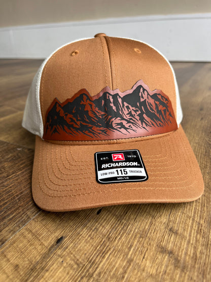 Mountain Range Hat | Mountains Hat | Mountain Range Leather Patch Hat | Christmas Hat | Hat for dad | Hikers hat | Hat for mountain hiker