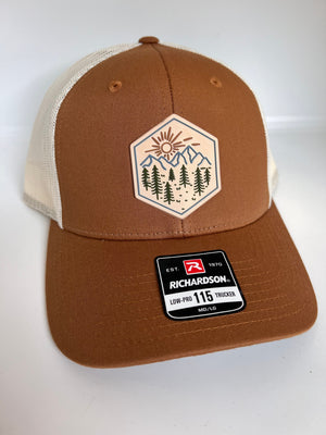 Sunrise Mountain Scene PVC Patch Hat | Adjustable Trucker Hat for Outdoors | Christmas Gift for Hikers | Colorful PVC Patch Hat