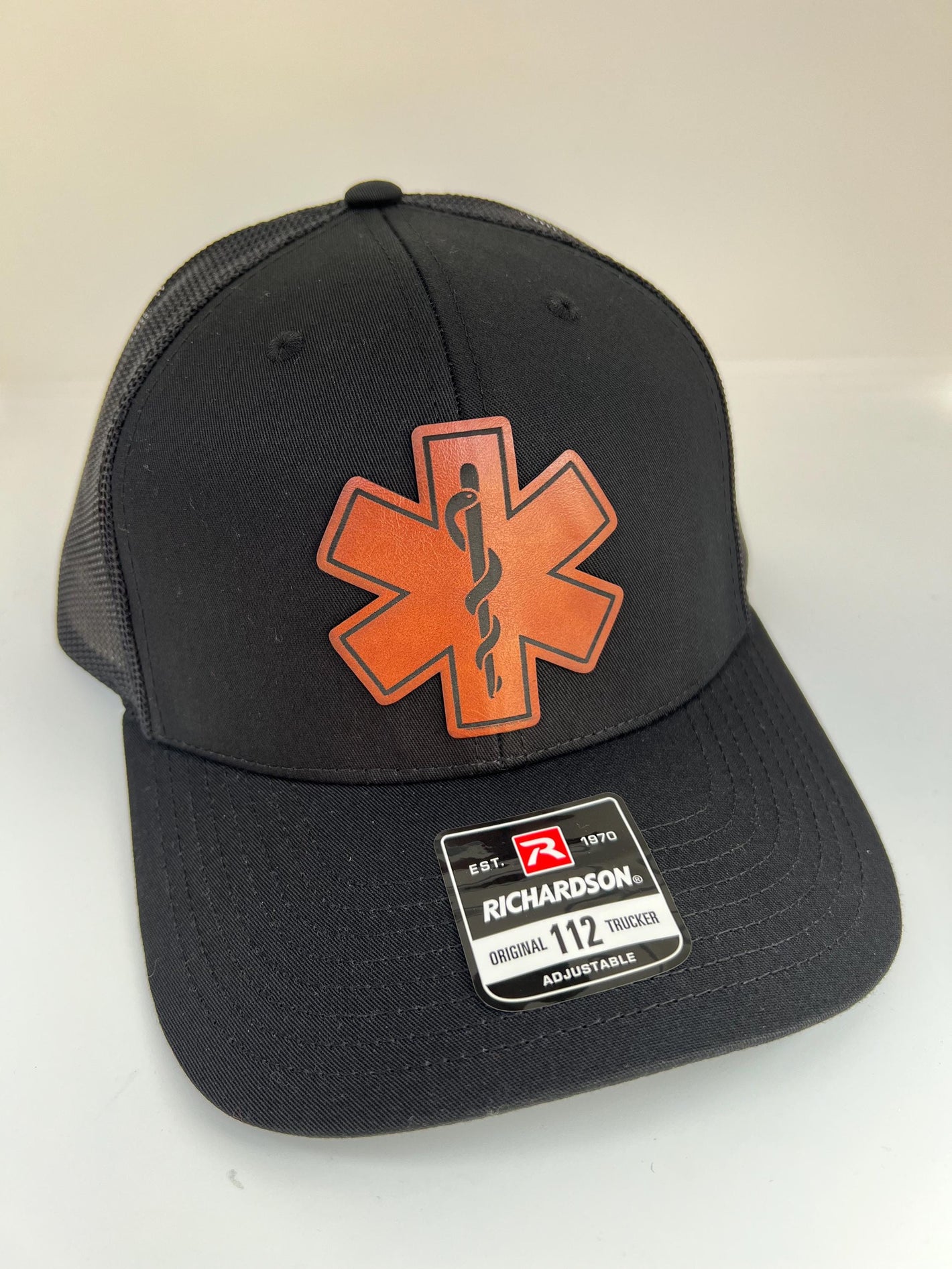 Christmas gift for paramedic hat, Paramedic hat for dad, EMS hat, hat for first responder, Richardson 112 Leather Patch trucker hat